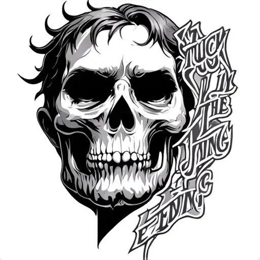 Head Tattoo That Reads Stuck In The Middle Of The Ending