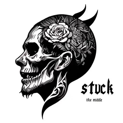 Head Tattoo That Reads Stuck In The Middle Of The Ending