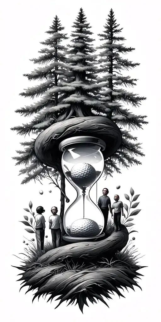 Pine Forest Wrap Around And Family Tree And Hour Glass Father With 3 Kids And Golf