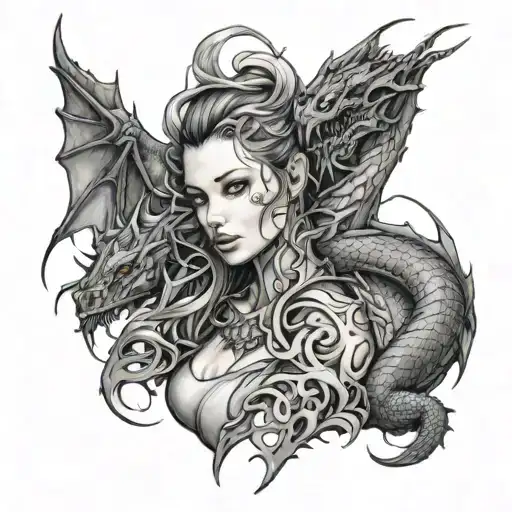 Woman With Dragon Surrounding Her