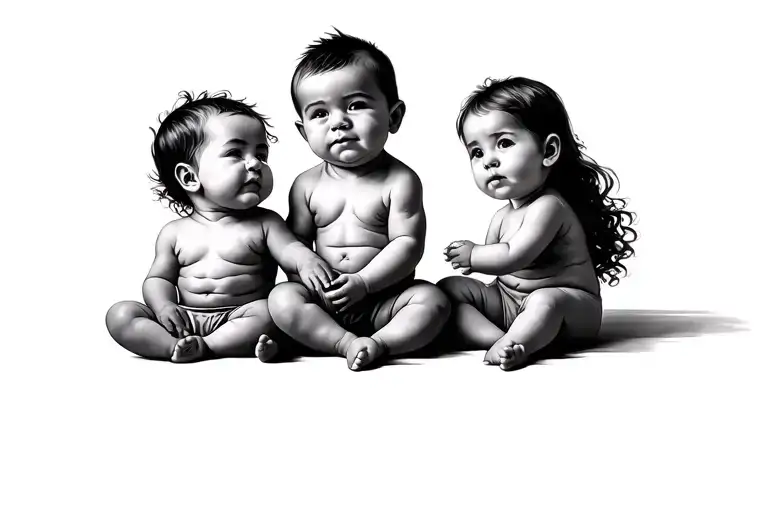 Three Baby's Two Boys An One Girl Sitting