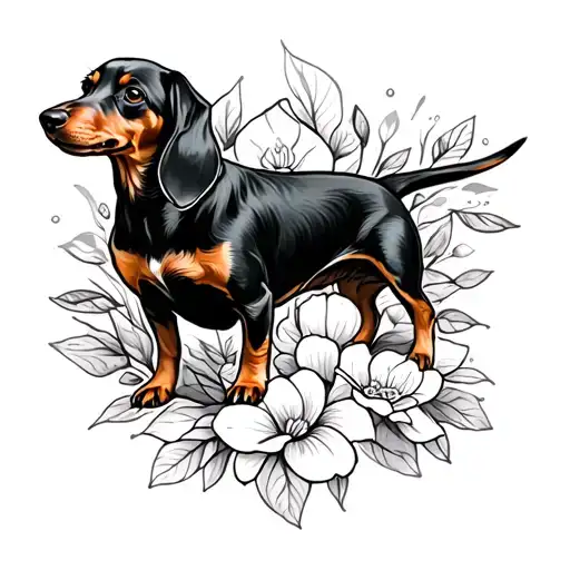 Simple Sleeve Tattoo Design Featuring Dachshund
