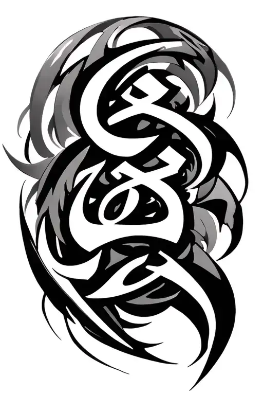 Tribal Elements With Asian And Arabic Calligraphy Style