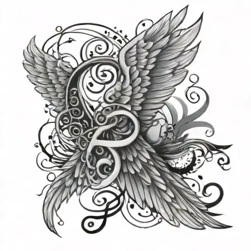 Angel Wing With Musical Notes And Smoke