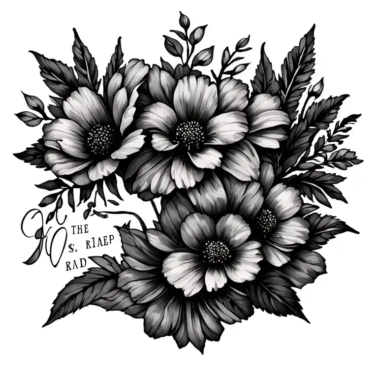 Flowers And Saying Down Spine Tattoo With Flowers