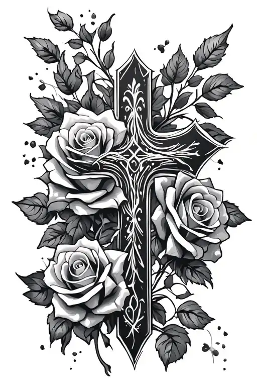 Negative Cross With Roses