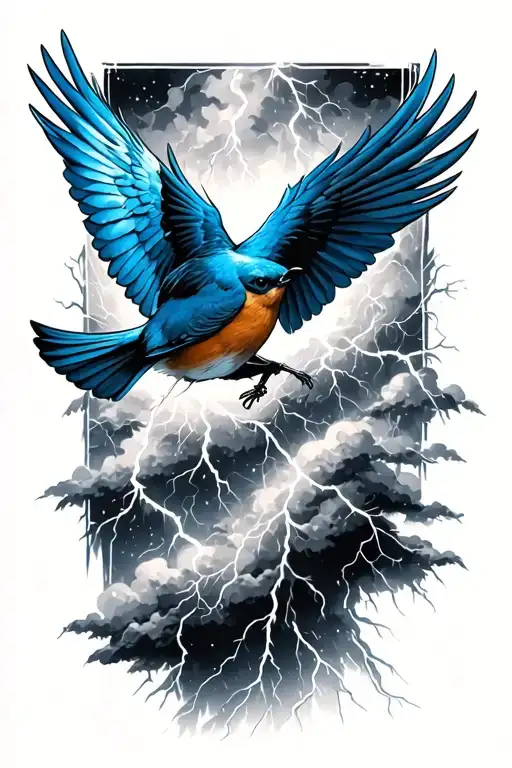 Bluebird Flying In Thunder Storm