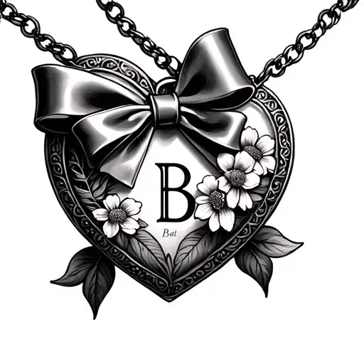 Heart Shaped Locket With A Bow And Initial B And Birth Flowers November