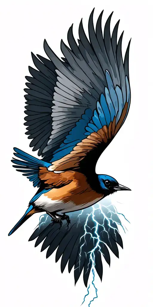 Bluebird Flying In Thunder Storm