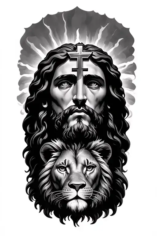 Jesus With Cross And Lion