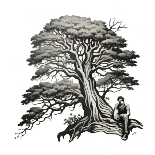 Tree With Man Thinking Under The Tree