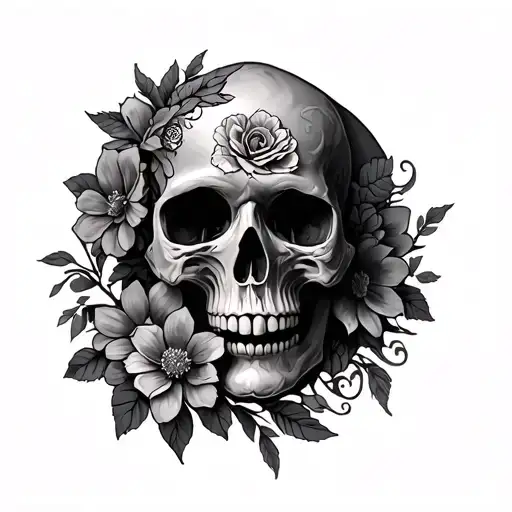 Skull With Designs In It With Flowers