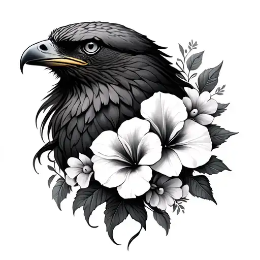 Feminine Hawk With Morning Glory Flowers