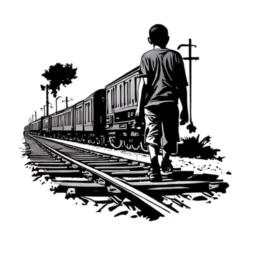 A Boy Walking Down The Railroad Track