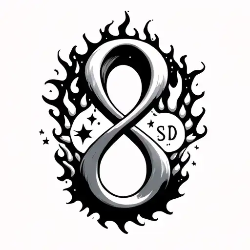 Infinity Symbol On Fire With Sun Moon And Stars Initials Sjd