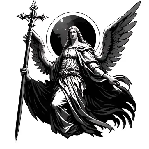 A Guardian Angel Wielding A Spear Tipped With A Cross