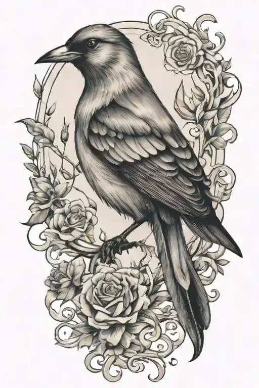Witchy Bird Tattoo Design