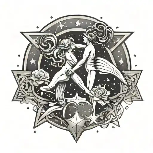 Gemini Constellation American Traditional Style With Stars