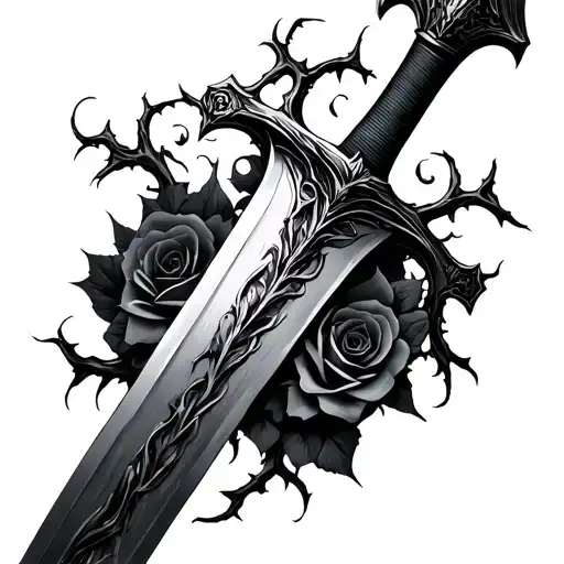 A Vampire Esk Sword That Would Go On Forearm All Black With Thorn Vines And Roses Wrapping Around It