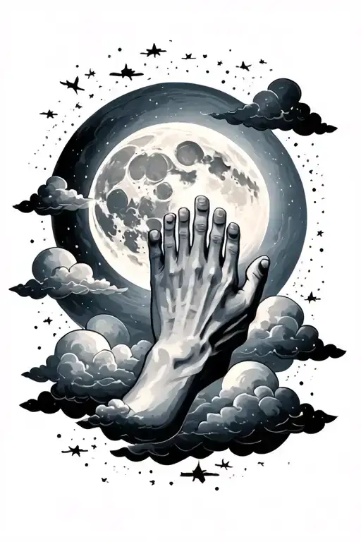 My Sons Hand An Foot Wit Clouds An The Moon