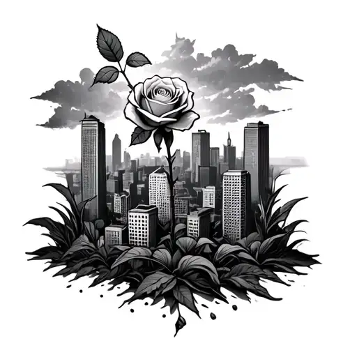 City Taken Over By Jungle With A Rose Busting Out The Ground
