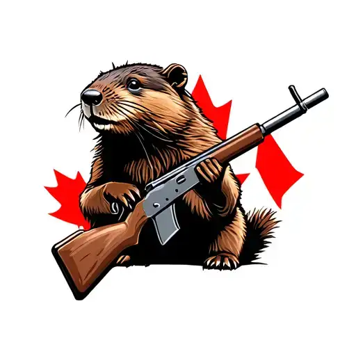 Beaver With Rifle And Canadian Flag