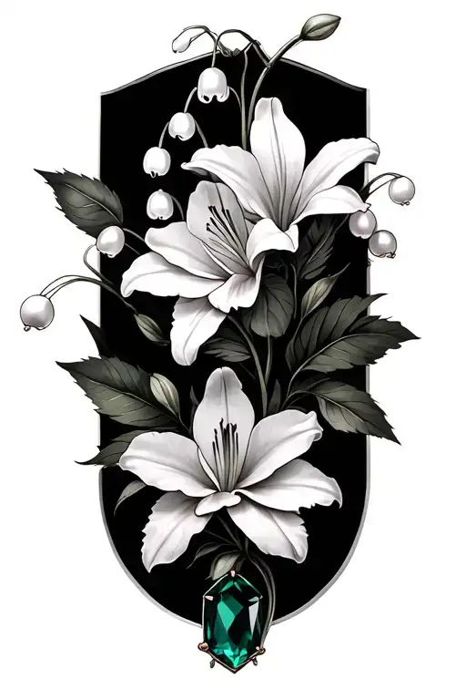 Lily Of The Valley Flowers Mixed With Roses And Orchids And A Pearl And Emerald Mixed In