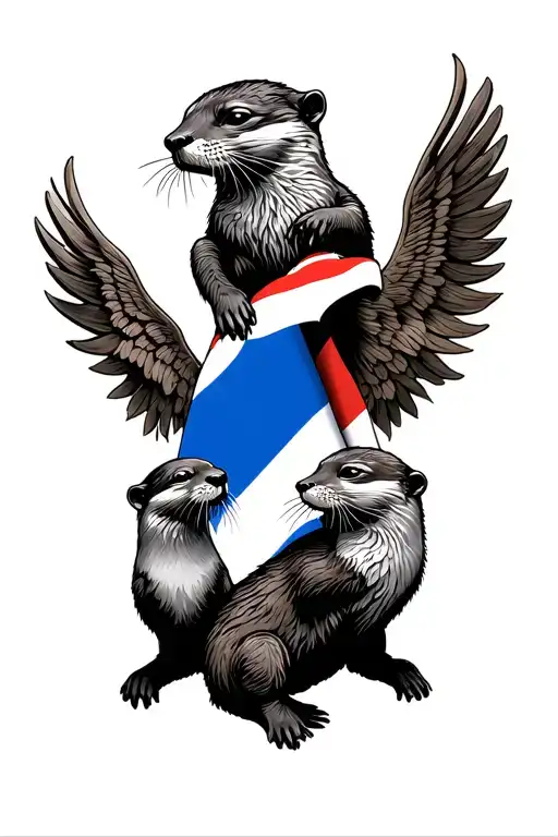 Seat Otters With United States And Bosnian Flag Intertwined