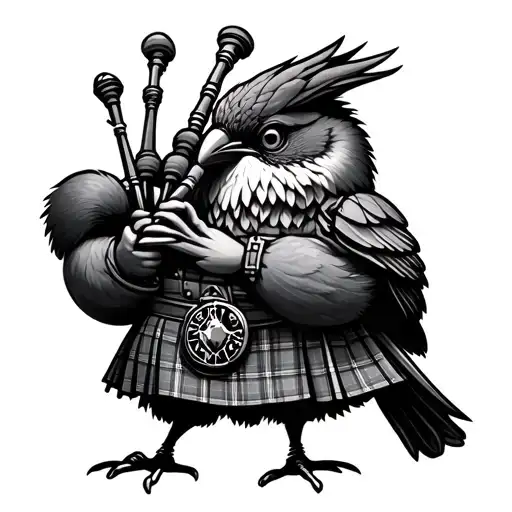 Kiwi Bird Wearing A Kilt Playing Bagpipes