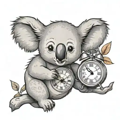 Cute Koala Holding Antique Clock