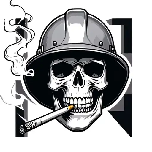 Skull Smoking Cig With Hard Hat On