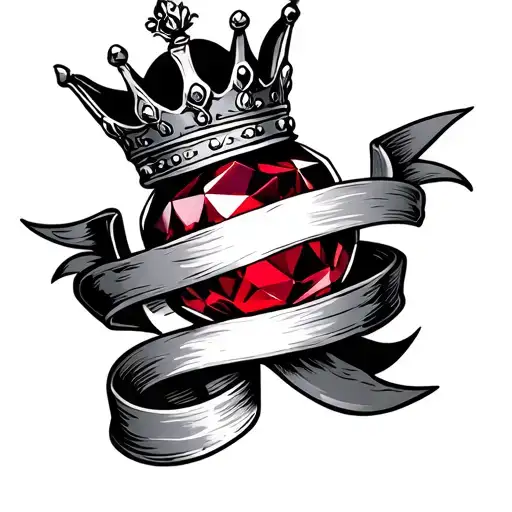 Black Grey Crown On Top Red Ruby Wrapped In Banner