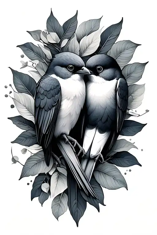 2 Birds Loving And Leaves