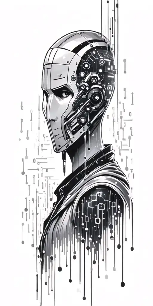 Cyberpunk-inspired Tattoo Featuring A Hacker Silhouette Surrounded By Binary Code