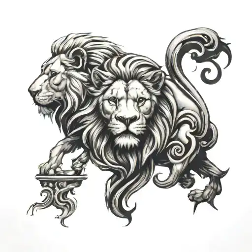 Good And Evil Balance With Lion Head Wearing