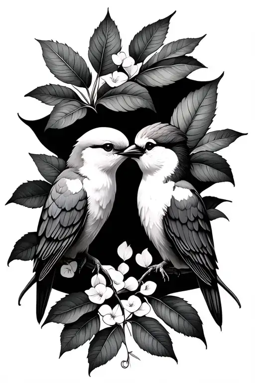 2 Birds Loving And Leaves