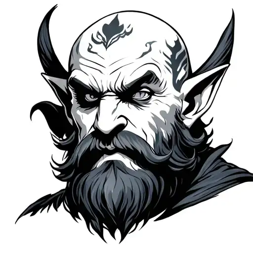 Hobgoblin From D&d With Pale White Skin And A Blad Beard