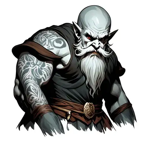 Hobgoblin From D&d With Pale White Skin And A Bald Beard