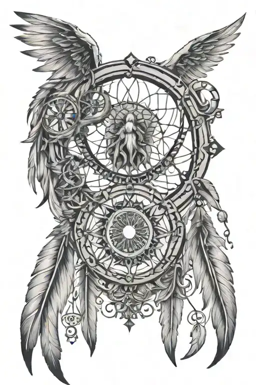 Dream Catcher And Pisces Zodiac Sign Incorporated Angel Wings
