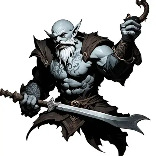 Hobgoblin From D&d With Pale White Skin And A Bald Beard