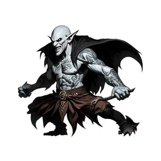 Hobgoblin From D&d With Pale White Skin And A Bald Head