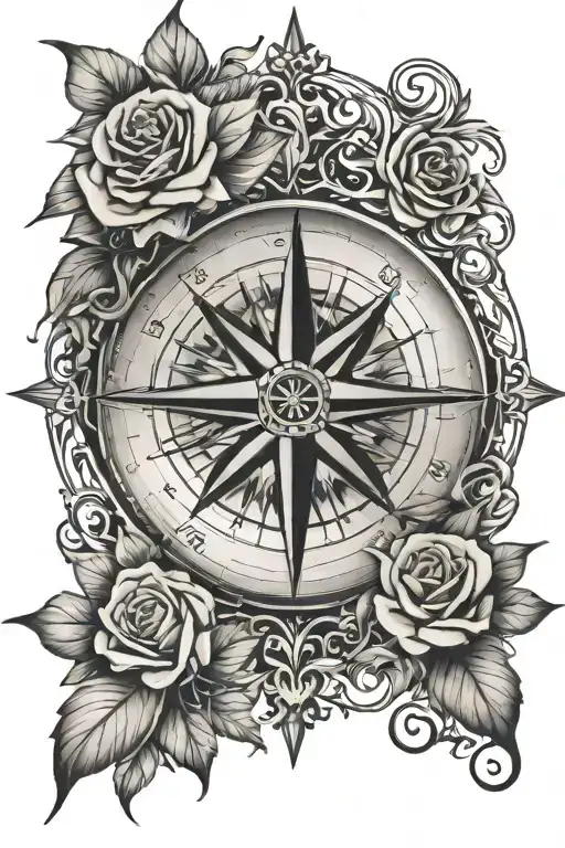 Compass Rose With Rosebush And Arabesques Made Online