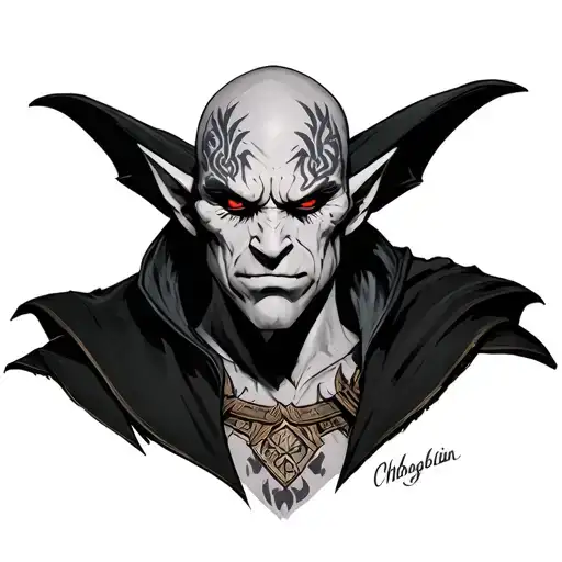 Hobgoblin From D&d With Pale White Skin And A Bald Head