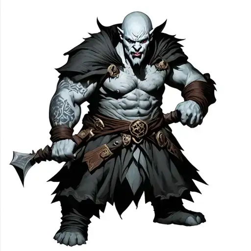 Hobgoblin From D&d With Pale White Skin And A Bald Head