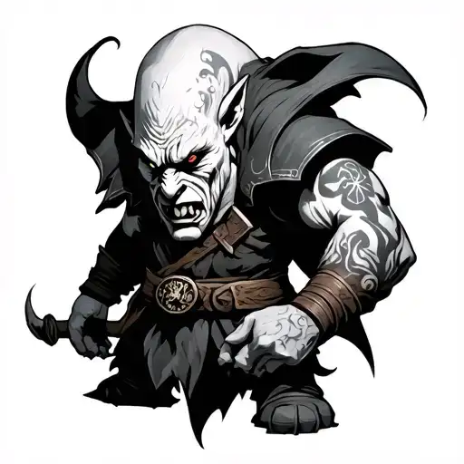 Hobgoblin From D&d With Pale White Skin And A Bald Head