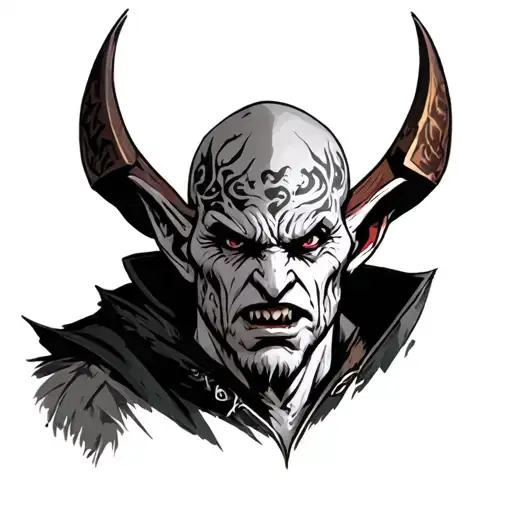 Hobgoblin From D&d With Pale White Skin And A Bald Head