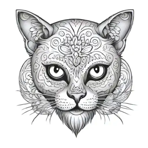 A Sugar Skull Of A Cat With A Sugar Skull