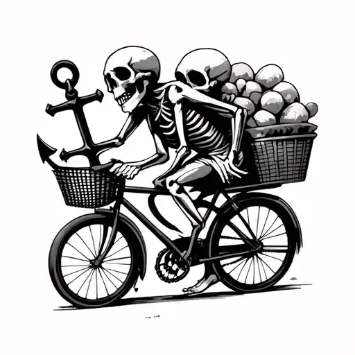 Skeleton Riding A Bicycle Carrying An Anchor