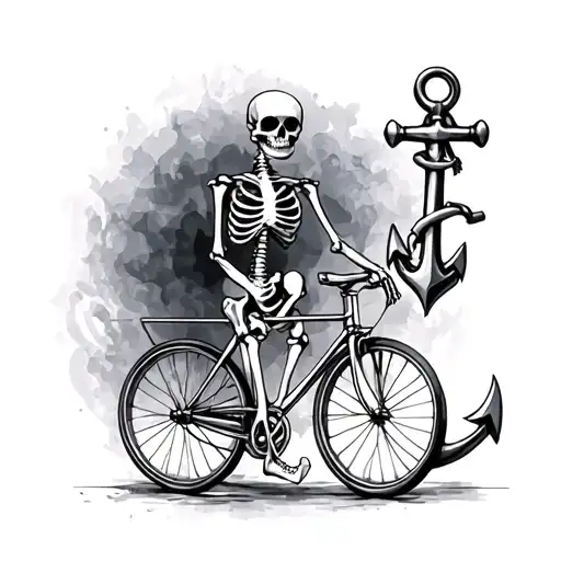 Skeleton With A Bicycle An Anchor
