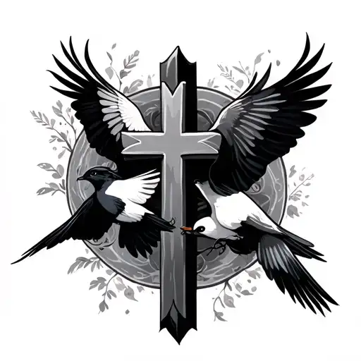 Cross With Birds Flying Together